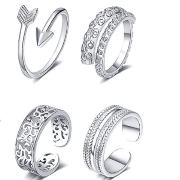 18K White Gold Adjustable Boho Open Toe Rings - Set of 20 - Picture 4 of 11